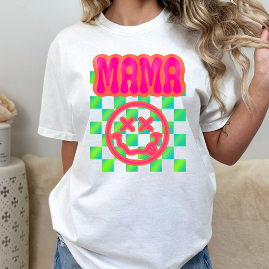 Mama (Pink/Orange) w/Green Checkered Full Color DTF Transfer