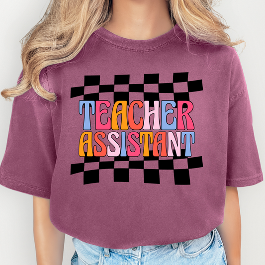 Teacher Assistant (Checkered Background) Full Color DTF Transfer