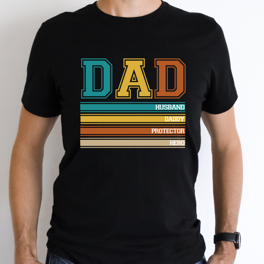 Multi Color Dad (Husband, Daddy, Protector, Hero) Full Color DTF Transfer