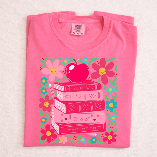 Boho Stacked Books w/Apple Full Color DTF Transfer