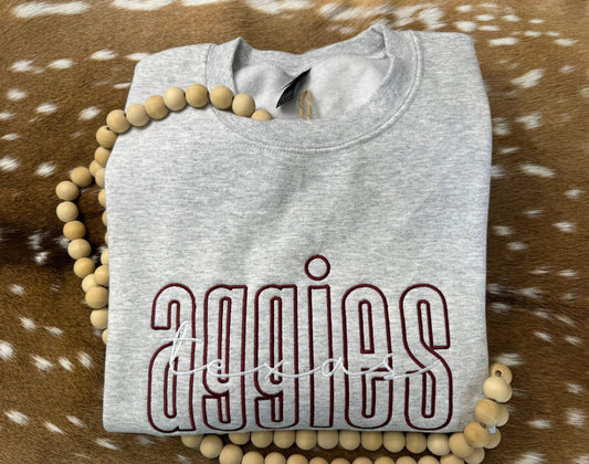 Outline Strikethrough Mascot Embroidered Sweatshirt/T-Shirt