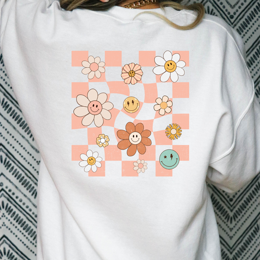 Retro Smiley Checkered Full Color DTF Transfer