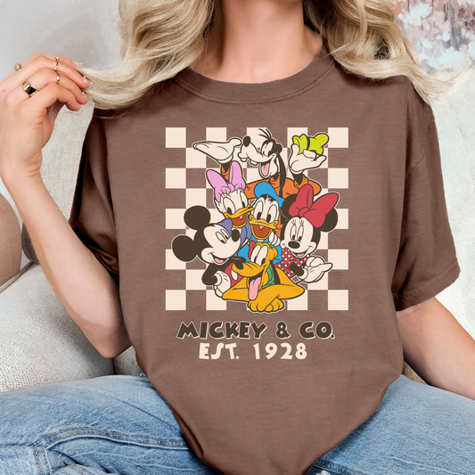 Checkered Mickey & Co w/ Characters Full Color DTF Transfer