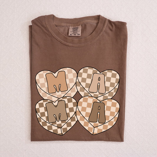 Brown Checkered Heart Mama Full Color DTF Transfer