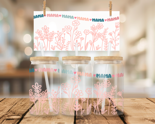 Mama (Repeat) w/Floral Bottom 16oz Wrap UV DTF Transfer