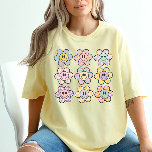 Smiley Face Flower Collage Full Color DTF Transfer