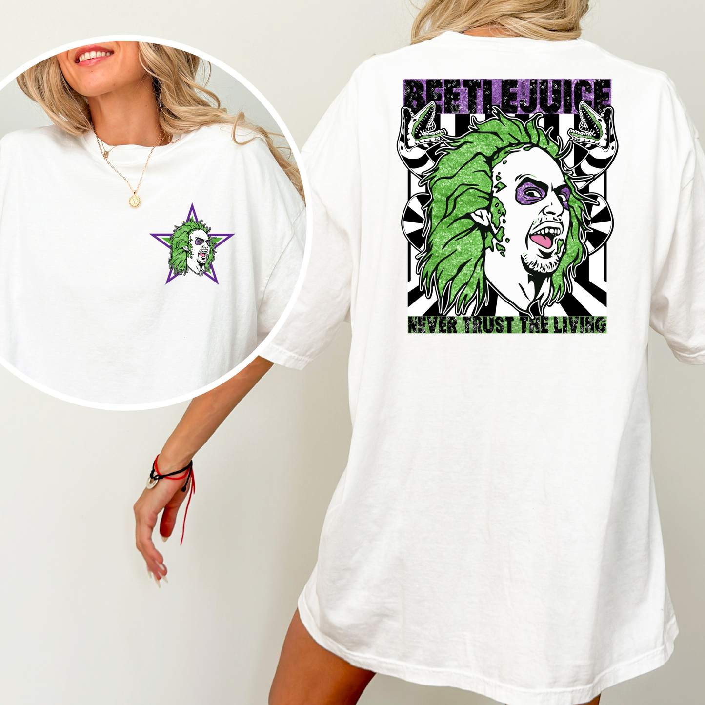 Beetlejuice Never Trust The Living Full Color DTF Transfer