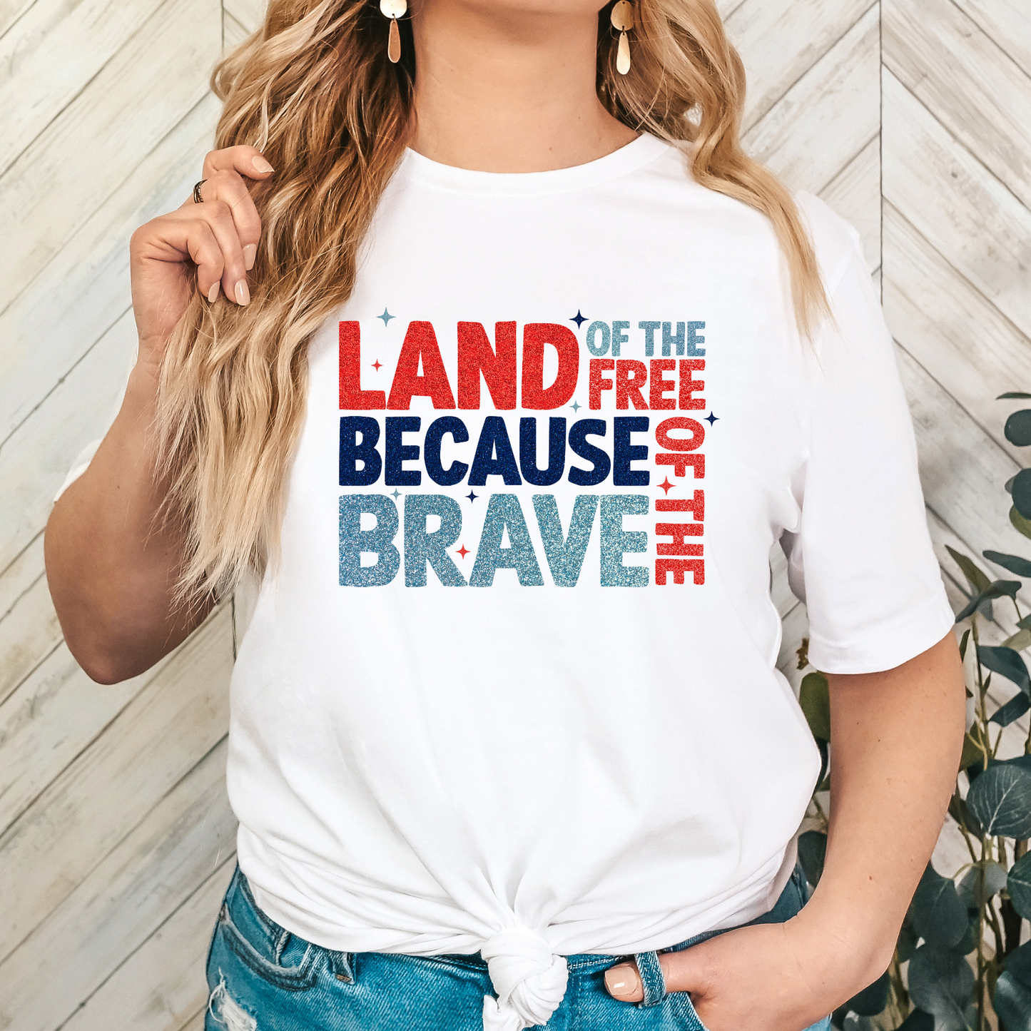 Land Of The Free Because Of The Brave (Faux Glitter) Full Color DTF Transfer