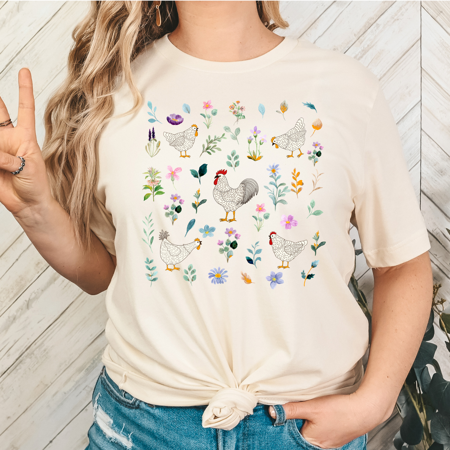 Floral Chickens Full Color DTF Transfer