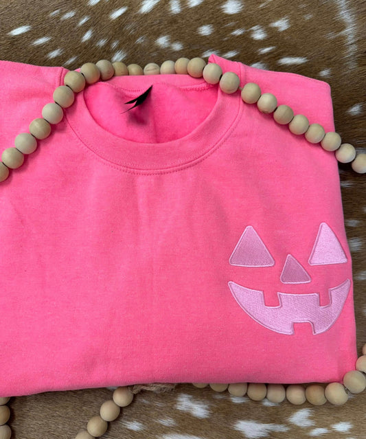 Pumpkin Face Pocket Embroidered Sweatshirt/T-Shirt