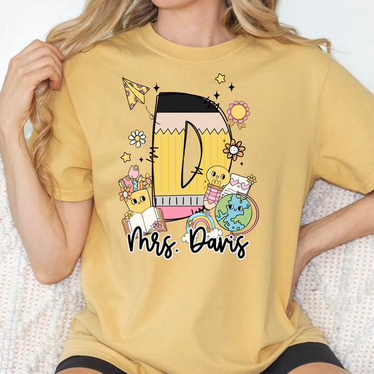 Personalized School Theme Pencil Letter Full Color DTF Transfer
