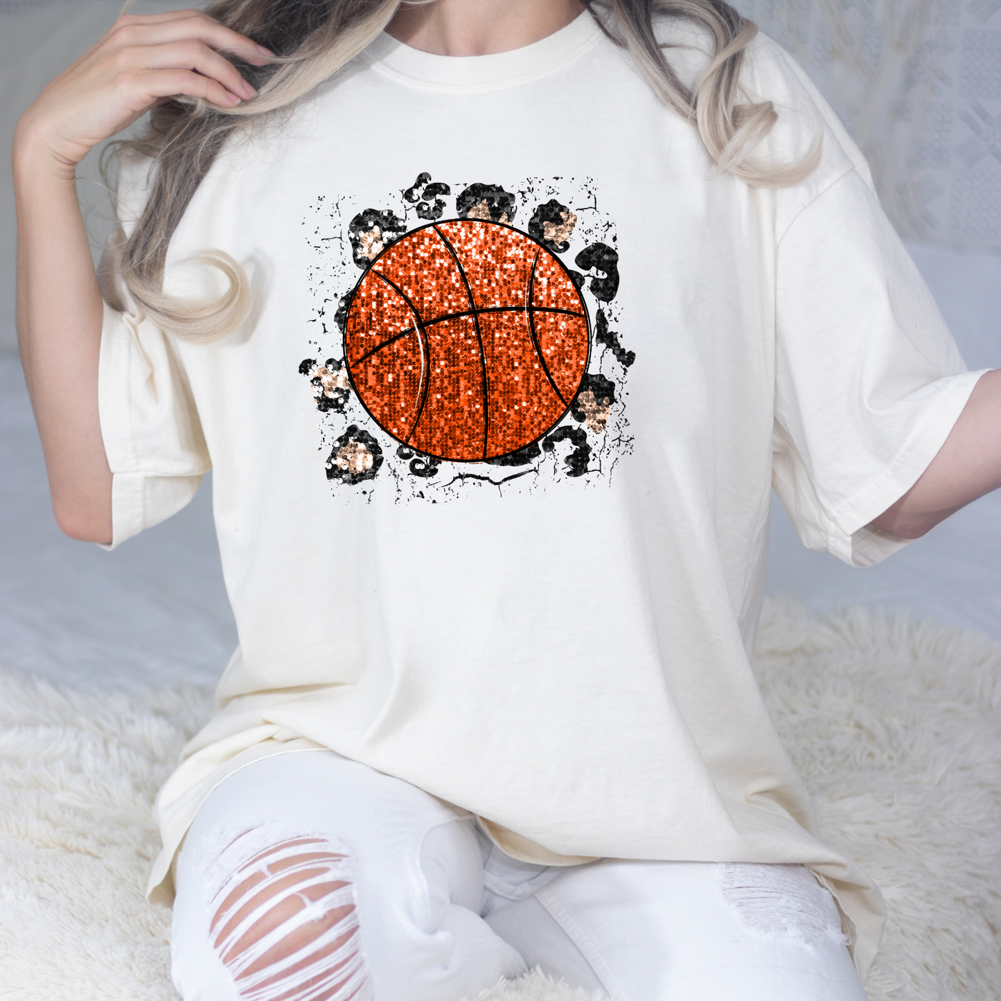 Faux Sequin Leopard Glitter Basketball Full Color DTF Transfer