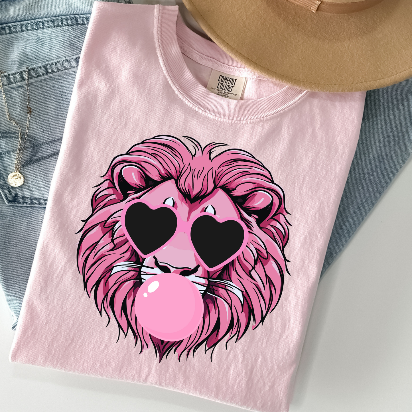 Pink Lion w/Bubblegum Full Color DTF Transfer