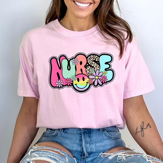 Nurse Colorful (Smiley & Flowers) Full Color DTF Transfer