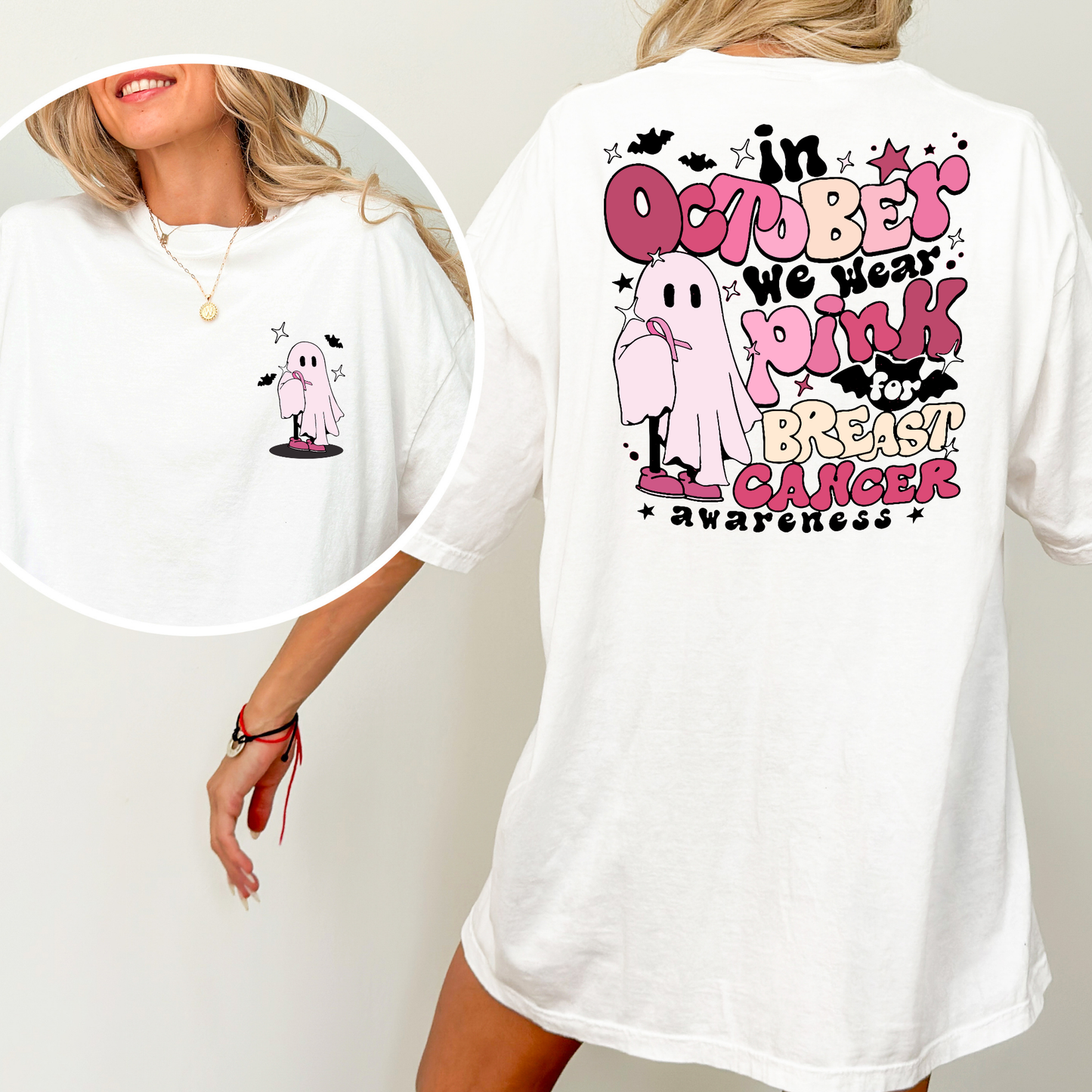 In October We Wear Pink (Ghost) Breast Cancer Awareness Full Color DTF Transfer