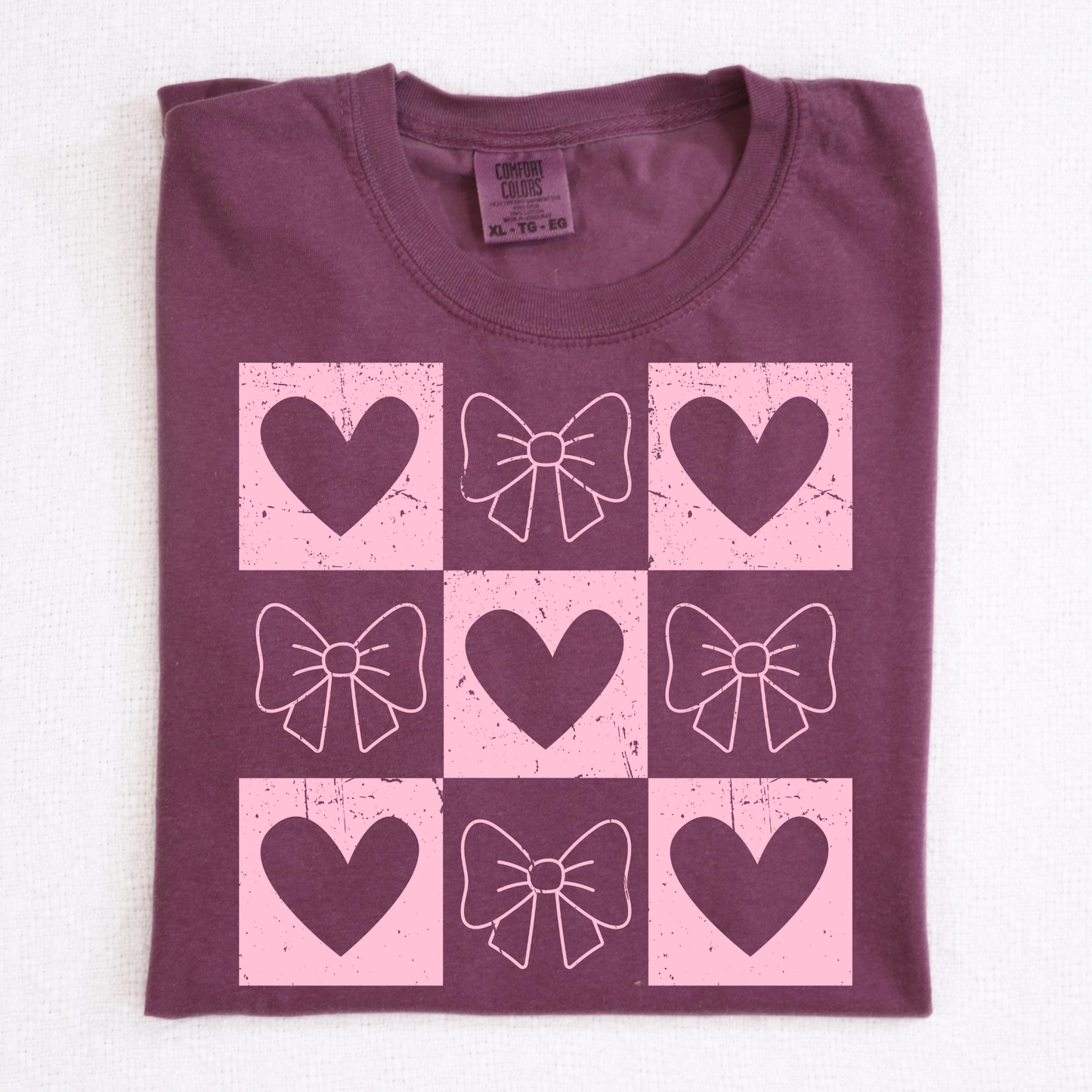 Pink Heart/Bows Grid Full Color DTF Transfer