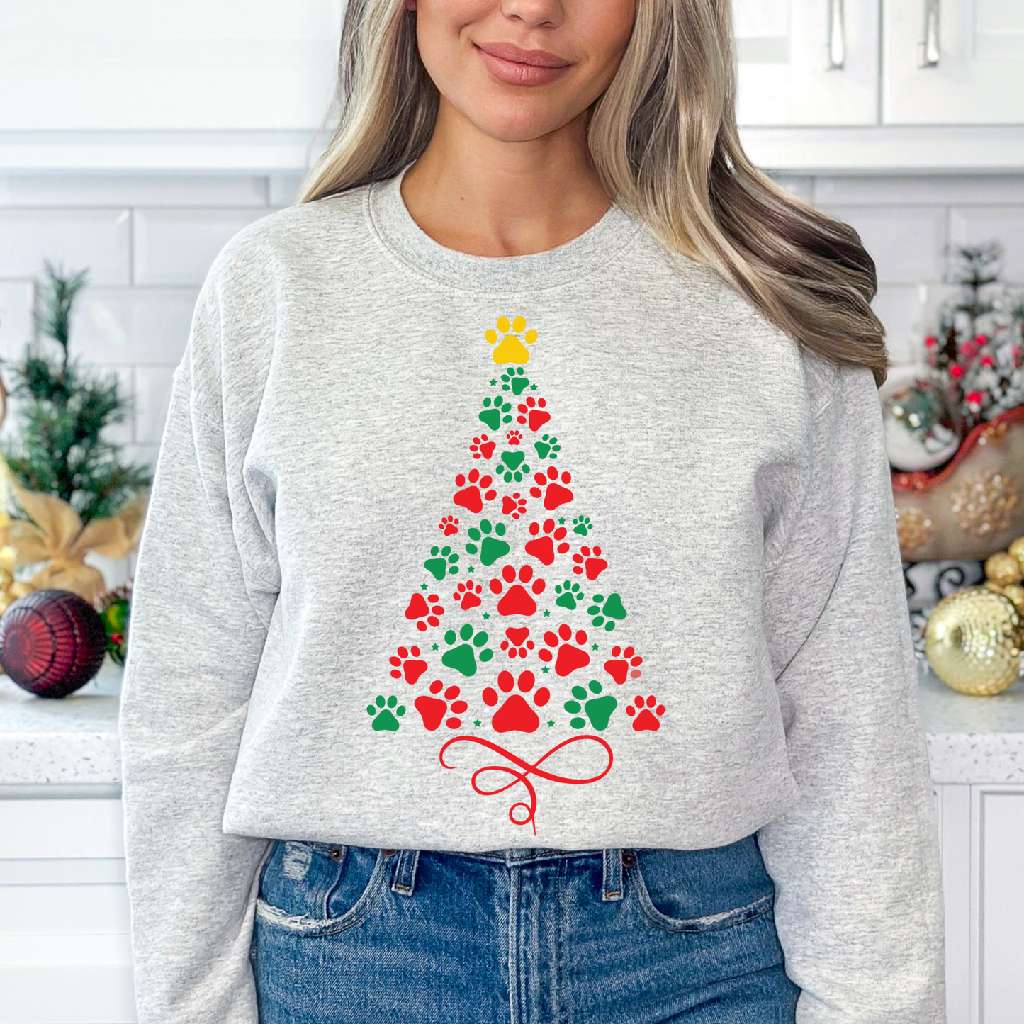 Paw Print Christmas Tree Full Color DTF Transfer