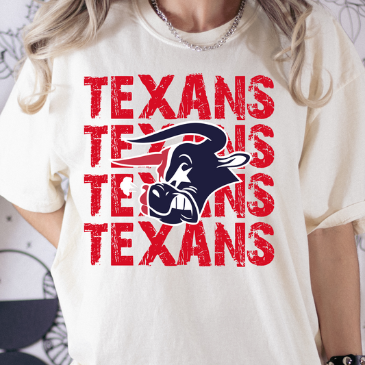 Texans (Red) Repeat w/Mascot Full Color DTF Transfer