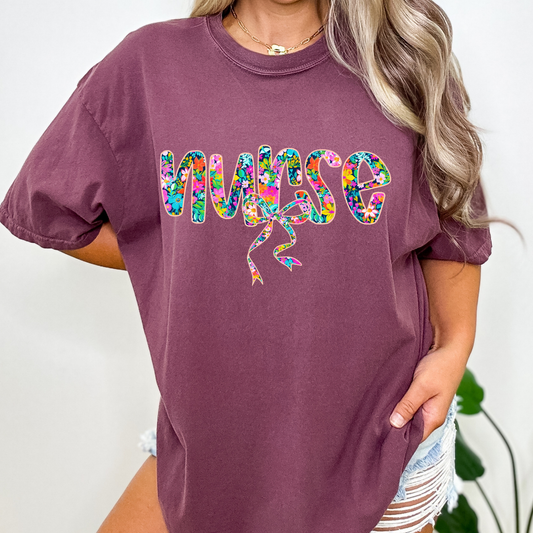 Floral Nurse w/Bow Full Color DTF Transfer
