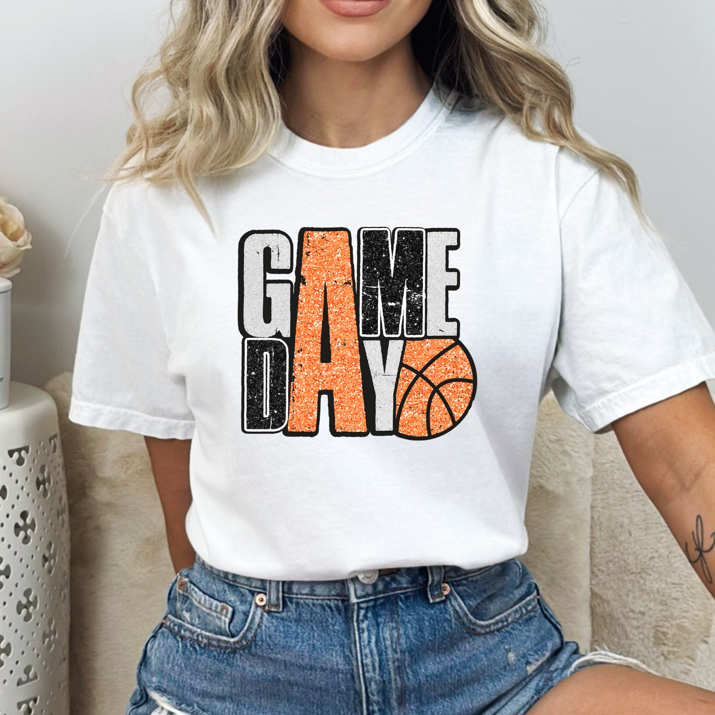 Game Day Basketball (Faux Glitter) Full Color DTF Transfer