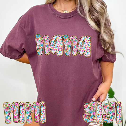 Nana, Mimi or Gigi (Floral/Colorful Leopard) Full Color DTF Transfer