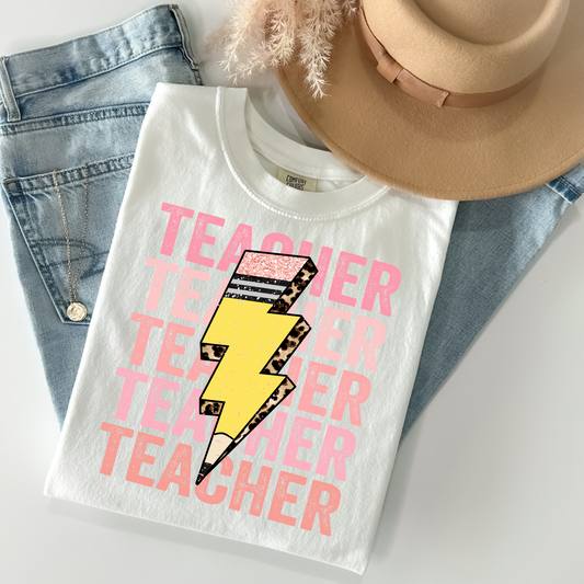 Teacher Repeat (Lightening Bolt Pencil) Full Color DTF Transfer