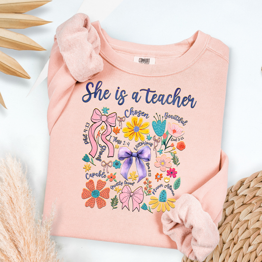 She Is A Teacher (Bows) Full Color DTF Transfer
