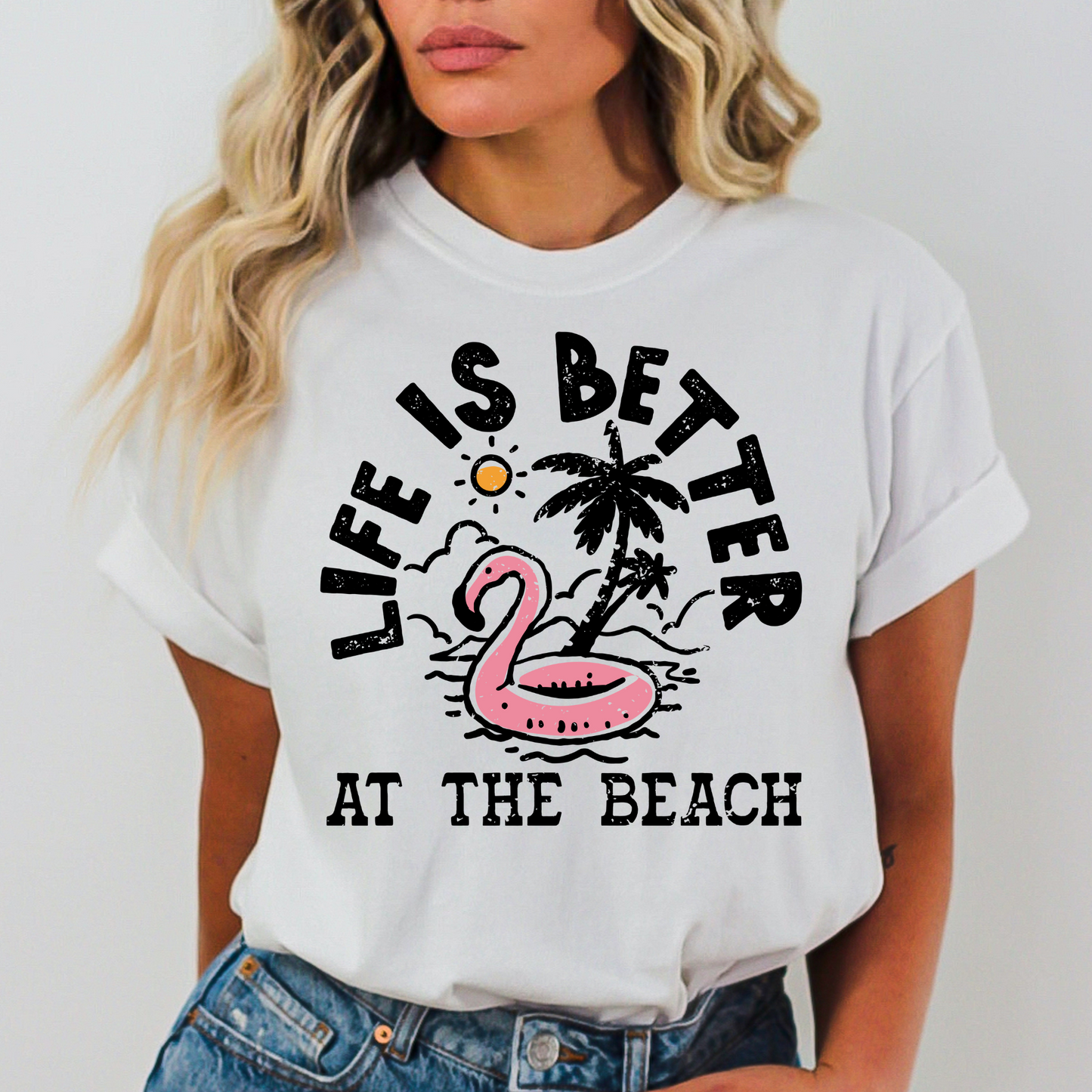 Life Is Better At The Beach (Flamingo Float) Full Color DTF Transfer