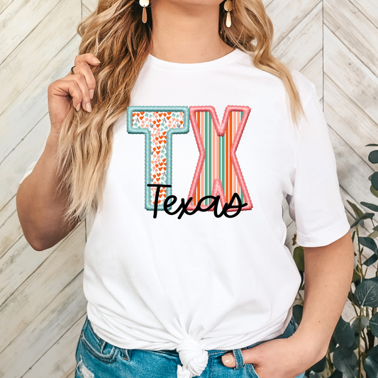 Tx - Texas (Faux Embroidery) Full Color DTF Transfer