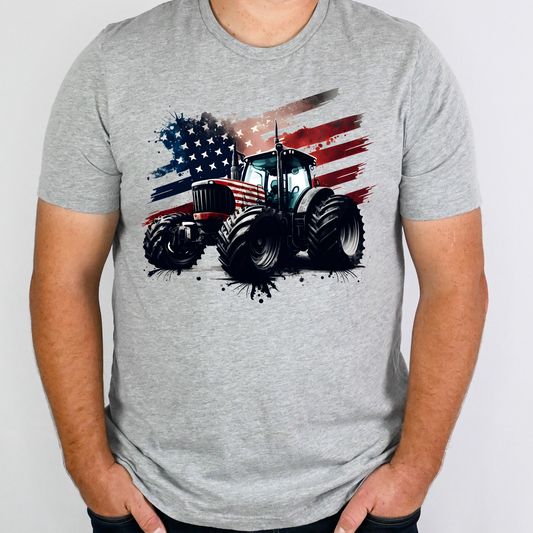 Tractor w/ Flag Background Full Color DTF Transfer