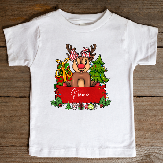 Girl Reindeer Personalized w/Name Full Color DTF Transfers