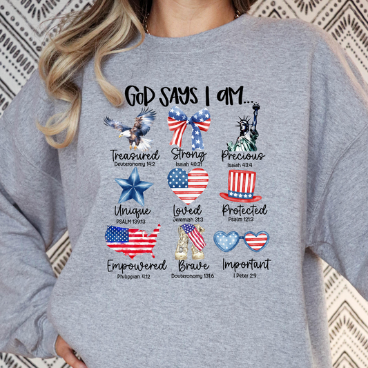 God Says I Am (4th of July Edition) Full Color DTF Transfer