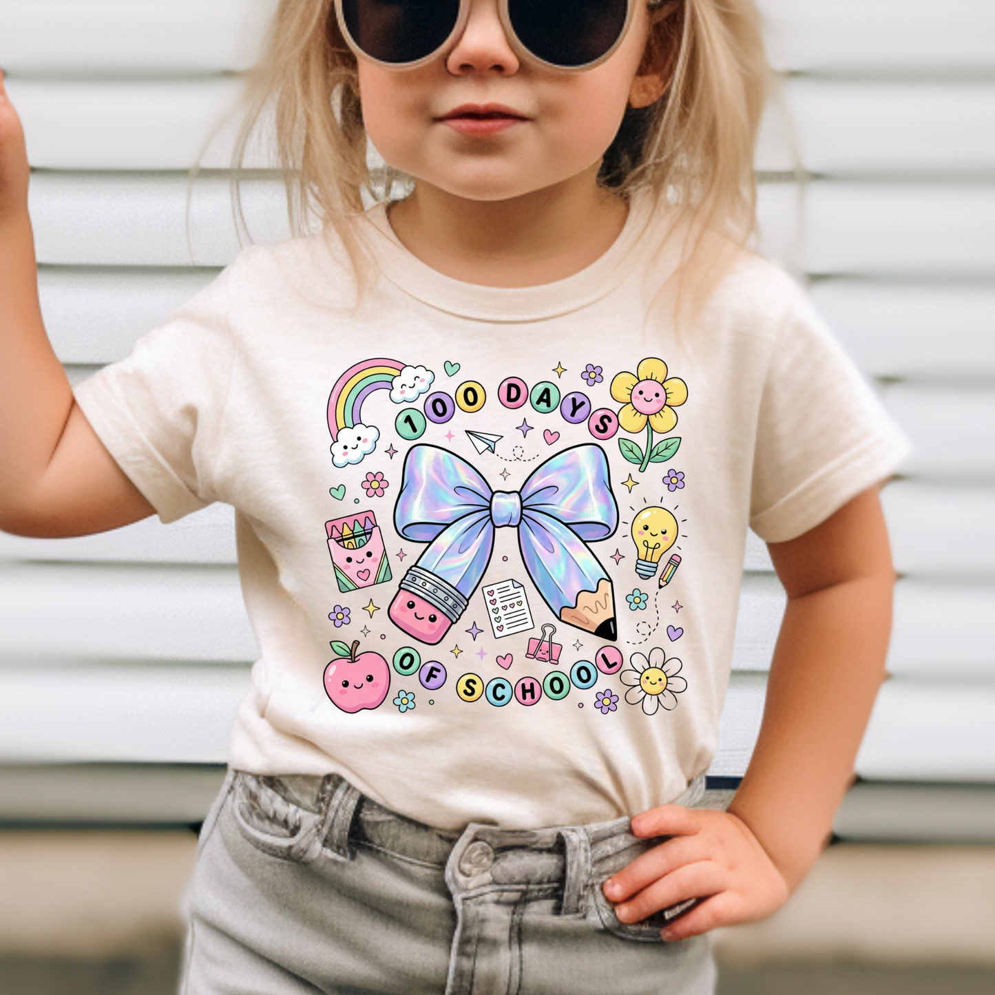 100 Days of School (Beads/Pencil Bow) Full Color DTF Transfer