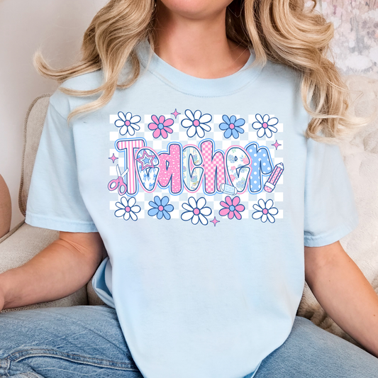Floral Teacher (Purple/Blue) Full Color DTF Transfer