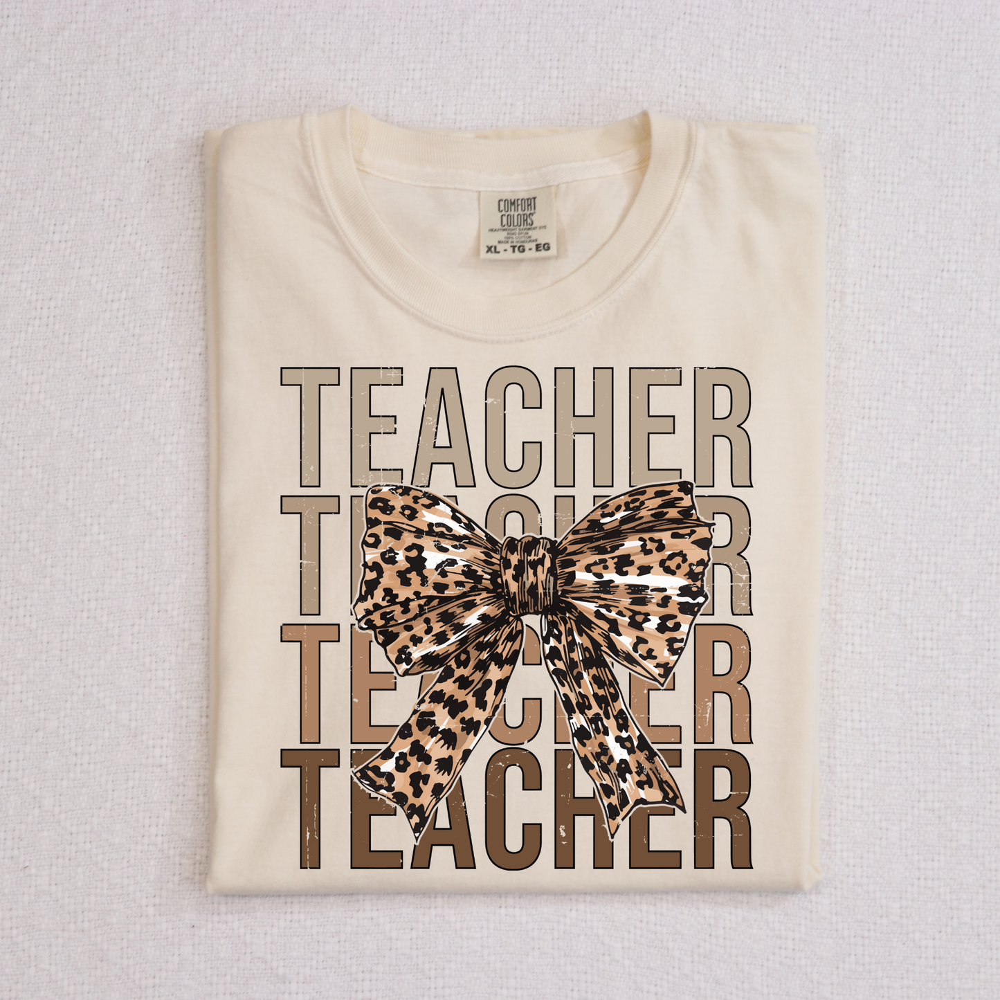 Teacher Repeat w/Leopard Bow Full Color DTF Transfer