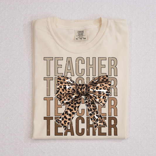 Teacher Repeat w/Leopard Bow Full Color DTF Transfer