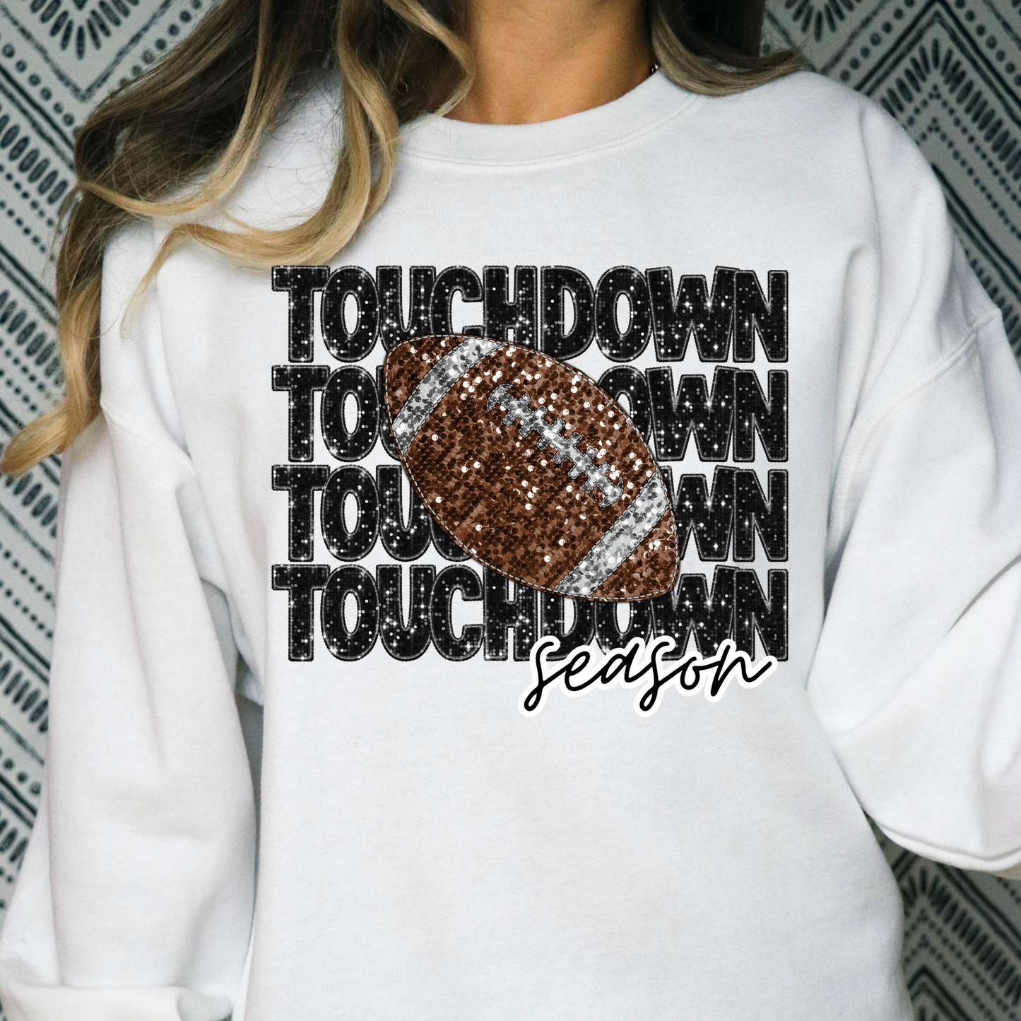 Football Touchdown Season Stacked (Faux Glitter Embroidery) Full Color DTF Transfer