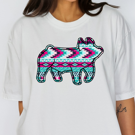 Pig (Teal/Pink) Full Color DTF Transfer