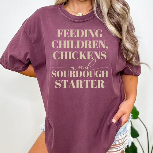 Feeding Children, Chickens and Sourdough Starter Full Color DTF Transfer