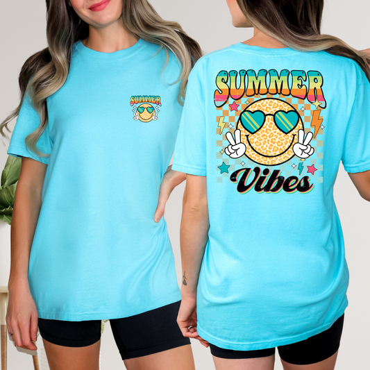 Summer Vibes Smiley (Checkered Background) Full Color DTF Transfer