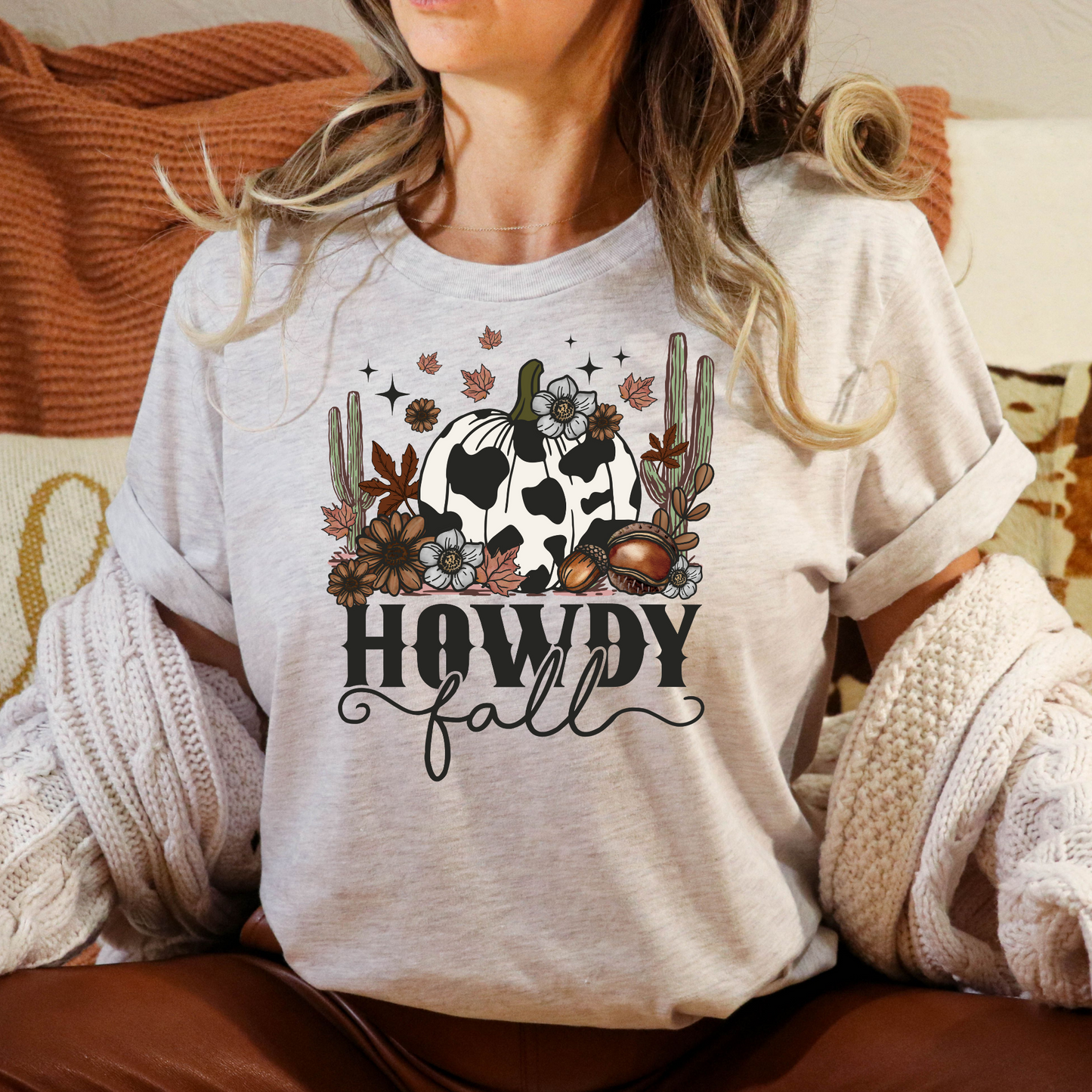 Howdy Fall Cow Print Pumpkin Full Color DTF Transfer