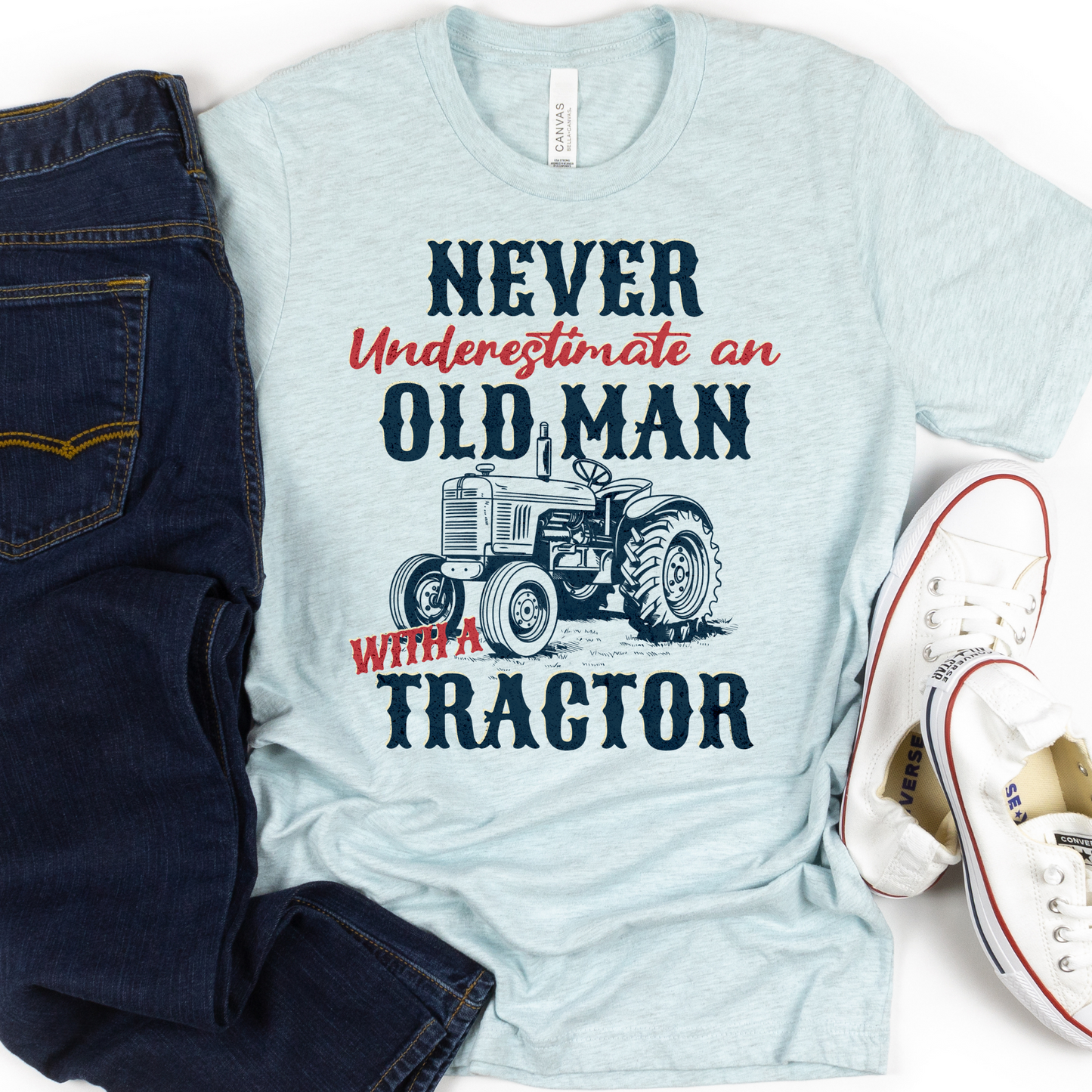 Never Underestimate An Old Man With A Tractor  Full Color DTF Transfer