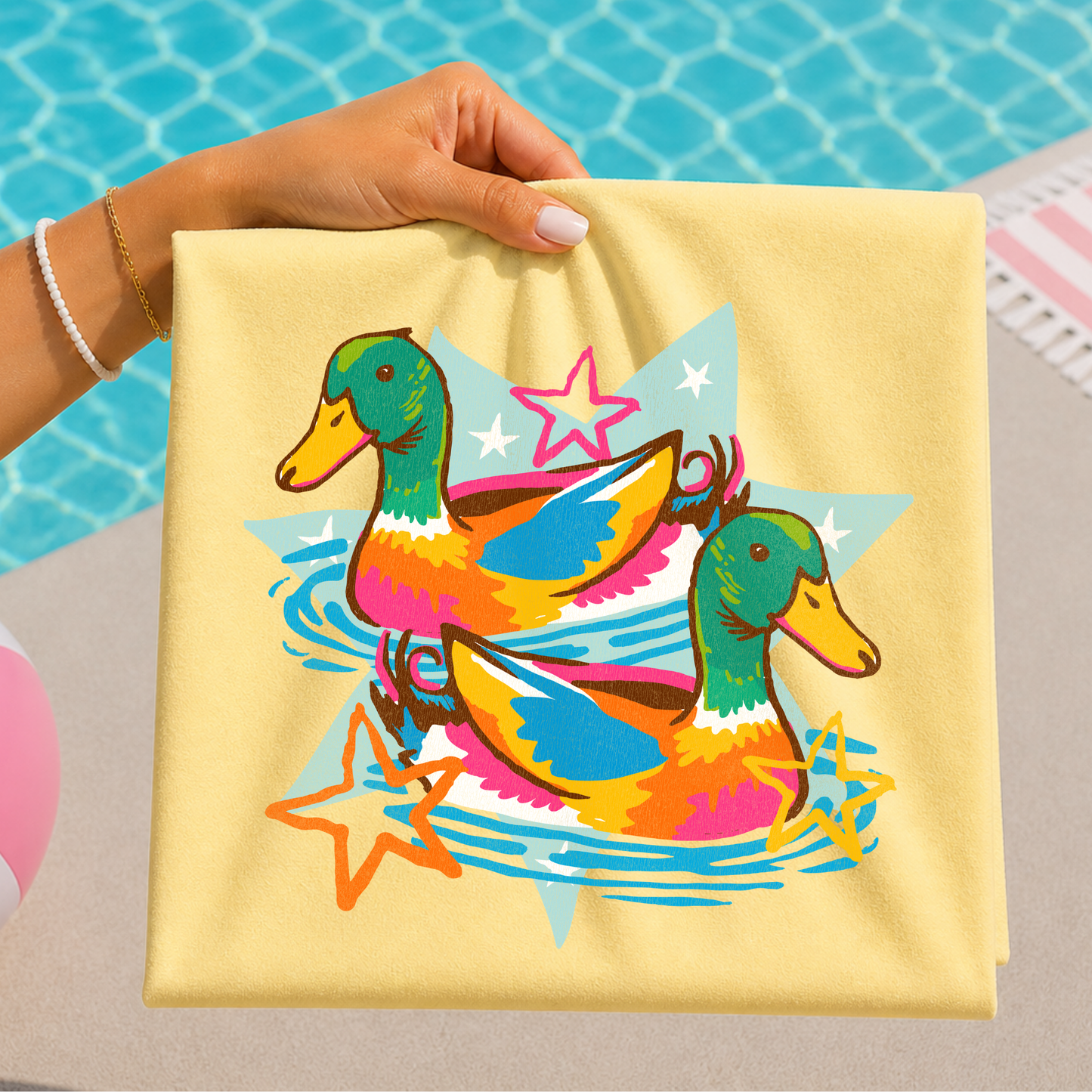 Colorful Ducks/Stars Full Color DTF Transfer