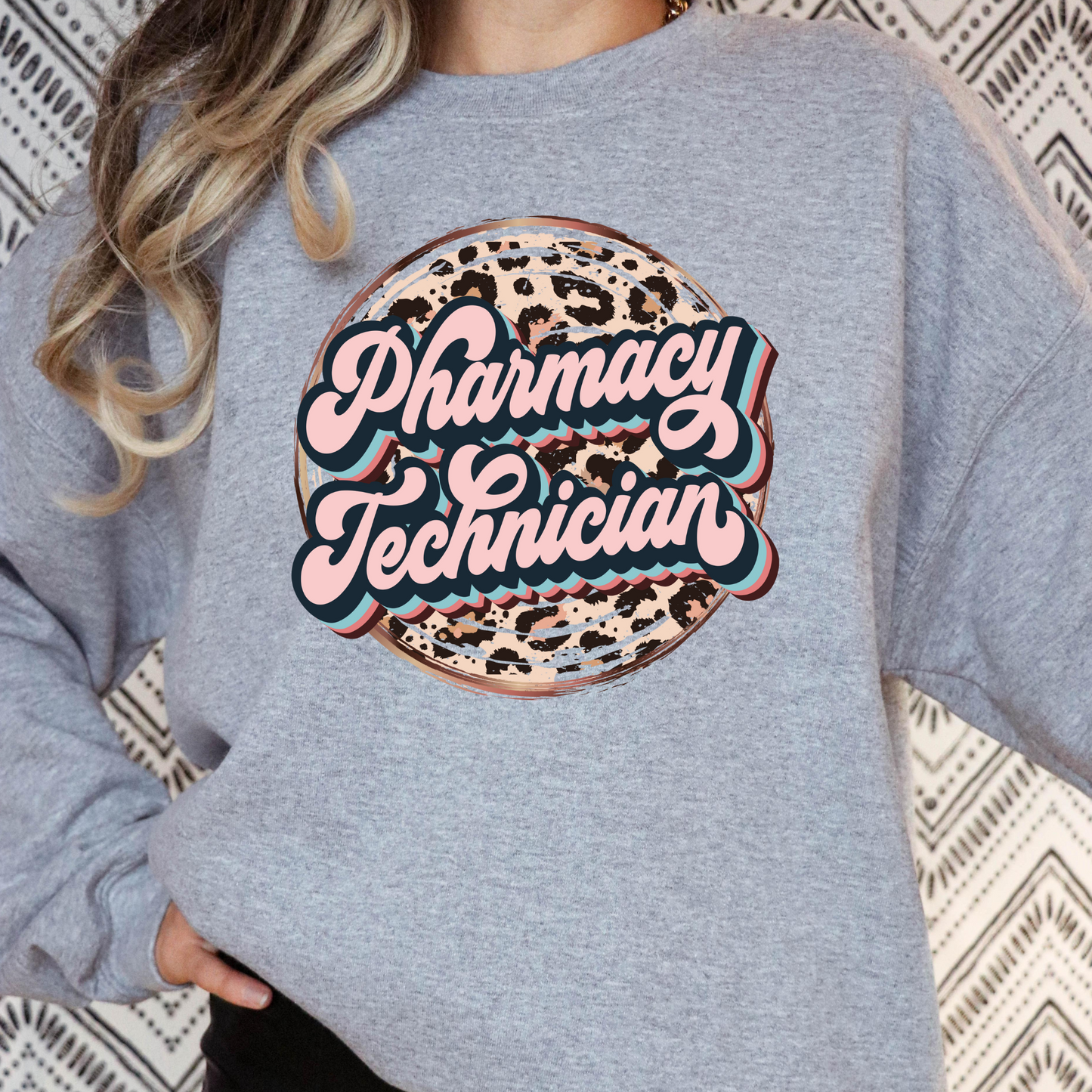 Pharmacy Technician Leopard Circle Full Color DTF Transfer