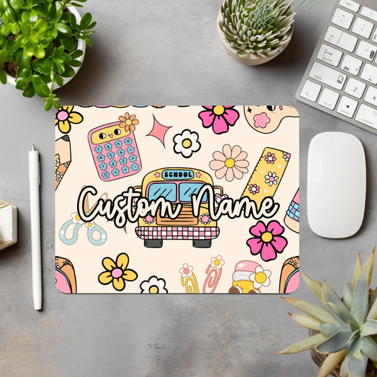 Retro School Icons w/Bus Personalized Mouse Pad