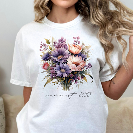 Mama Est. Floral Boquet (CUSTOMIZABLE) Full Color DTF Transfer