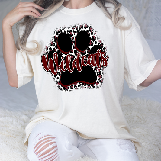 Wildcats Maroon (Leopard Paw Print) Full Color DTF Transfer