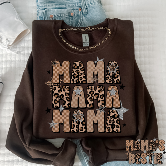 Leopard Checkered Stars Mama (Mama's Bestie Option) Full Color DTF Transfer (Copy)