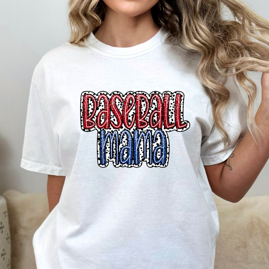 Baseball Mama (Dalmatian Background w/ Faux Glitter) Full Color DTF Transfer