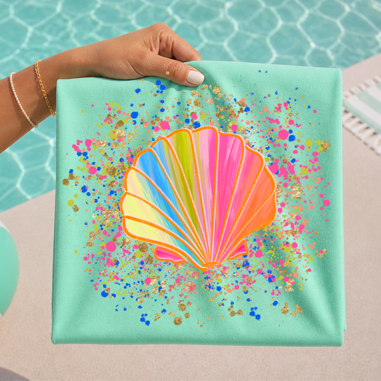 Seashell w/Paint Splatter Full Color DTF Transfer